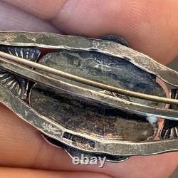 Navajo Stamped Brooch Sterling Silver C-Clasp Turquoise Vintage Harvey Era U