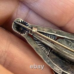 Navajo Stamped Brooch Sterling Silver C-Clasp Turquoise Vintage Harvey Era U