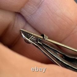 Navajo Stamped Brooch Sterling Silver C-Clasp Turquoise Vintage Harvey Era U
