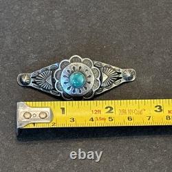 Navajo Stamped Brooch Sterling Silver C-Clasp Turquoise Vintage Harvey Era U