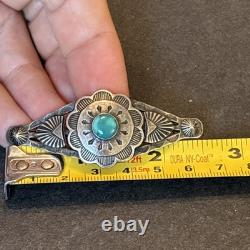 Navajo Stamped Brooch Sterling Silver C-Clasp Turquoise Vintage Harvey Era U