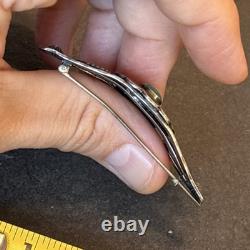Navajo Stamped Brooch Sterling Silver C-Clasp Turquoise Vintage Harvey Era U