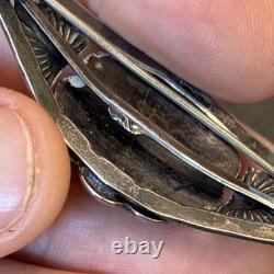 Navajo Stamped Brooch Sterling Silver C-Clasp Turquoise Vintage Harvey Era U