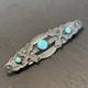 Navajo Stamped Brooch Sterling Turquoise Vintage Harvey Era Older Arrows 2e