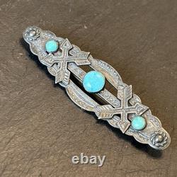 Navajo Stamped Brooch Sterling Turquoise Vintage Harvey Era Older Arrows 2e