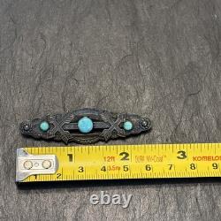 Navajo Stamped Brooch Sterling Turquoise Vintage Harvey Era Older Arrows 2e