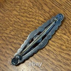 Navajo Stamped Brooch Sterling Turquoise Vintage Harvey Era Older Arrows 2e