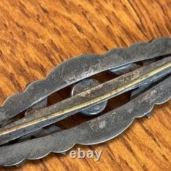 Navajo Stamped Brooch Sterling Turquoise Vintage Harvey Era Older Arrows 2e
