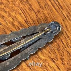 Navajo Stamped Brooch Sterling Turquoise Vintage Harvey Era Older Arrows 2e
