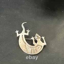 Navajo Stamped Lizard Pin Pendant Gecko Sterling Silver 18045