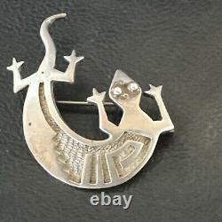 Navajo Stamped Lizard Pin Pendant Gecko Sterling Silver 18045