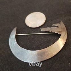 Navajo Sterling Brooch Pin Signed LP Half Moon Howling Wolfe Coyote Southwest