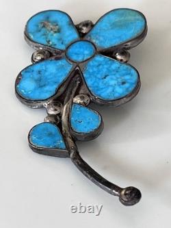 Navajo, Sterling Flower Floral TURQUOISE Pin Brooch Vintage