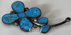 Navajo, Sterling Flower Floral TURQUOISE Pin Brooch Vintage