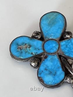 Navajo, Sterling Flower Floral TURQUOISE Pin Brooch Vintage