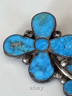 Navajo, Sterling Flower Floral TURQUOISE Pin Brooch Vintage