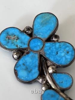 Navajo, Sterling Flower Floral TURQUOISE Pin Brooch Vintage