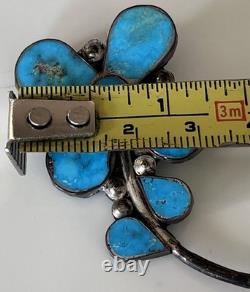 Navajo, Sterling Flower Floral TURQUOISE Pin Brooch Vintage
