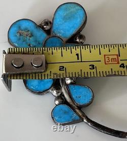 Navajo, Sterling Flower Floral TURQUOISE Pin Brooch Vintage