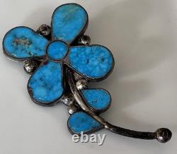 Navajo, Sterling Flower Floral TURQUOISE Pin Brooch Vintage