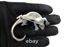 Navajo Sterling Silver 925 Multi Stone Inlay Stampwork Lizard Pin Brooch Fy