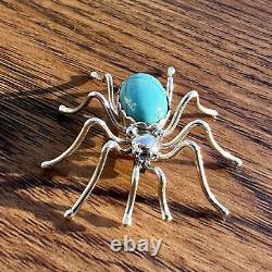 Navajo Sterling Silver And Turquoise Spider Pin Pendant Native American Jewelry