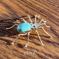 Navajo Sterling Silver And Turquoise Spider Pin Pendant Native American Jewelry