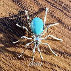 Navajo Sterling Silver And Turquoise Spider Pin Pendant Native American Jewelry