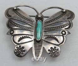 Navajo Sterling Silver Butterfly Brooch Turquoise Pin Vintage