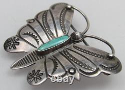 Navajo Sterling Silver Butterfly Brooch Turquoise Pin Vintage
