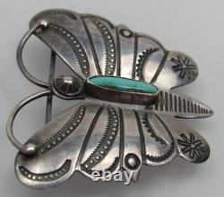 Navajo Sterling Silver Butterfly Brooch Turquoise Pin Vintage
