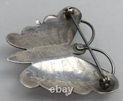 Navajo Sterling Silver Butterfly Brooch Turquoise Pin Vintage
