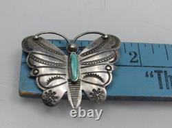 Navajo Sterling Silver Butterfly Brooch Turquoise Pin Vintage
