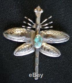 Navajo Sterling Silver (Dragonfly) Flying Bug With Turquoise Stone Pin