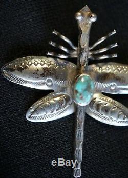 Navajo Sterling Silver (Dragonfly) Flying Bug With Turquoise Stone Pin