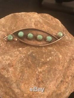 Navajo Sterling Silver Handmade Cluster Turquoise Pin Old Pawn