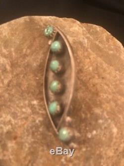 Navajo Sterling Silver Handmade Cluster Turquoise Pin Old Pawn
