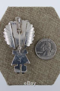 Navajo Sterling Silver Handmade Coral Kachina Pendant/Pin by Doris Smallcanyon
