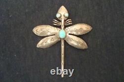 Navajo Sterling Silver Large Fred Harvey Era Turquoise Dragonfly Pin, 1940's