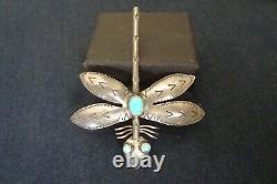 Navajo Sterling Silver Large Fred Harvey Era Turquoise Dragonfly Pin, 1940's