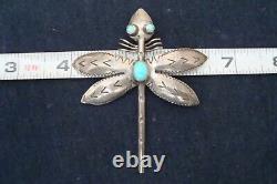 Navajo Sterling Silver Large Fred Harvey Era Turquoise Dragonfly Pin, 1940's