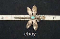 Navajo Sterling Silver Large Fred Harvey Era Turquoise Dragonfly Pin, 1940's