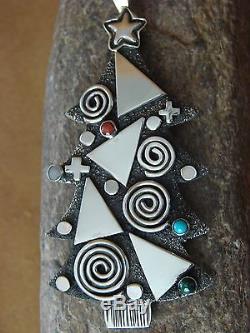 Navajo Sterling Silver Petroglyph Christmas Tree Pendant Pin by Alex Sanchez