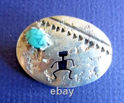 Navajo Sterling Silver Petroglyph Rock Art Pin Turquoise Kay Begay Rogers