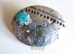 Navajo Sterling Silver Petroglyph Rock Art Pin Turquoise Kay Begay Rogers