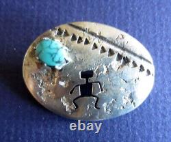 Navajo Sterling Silver Petroglyph Rock Art Pin Turquoise Kay Begay Rogers