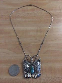 Navajo Sterling Silver Randy Boyd Turquoise Butterfly Pendant / Pin Necklace 925