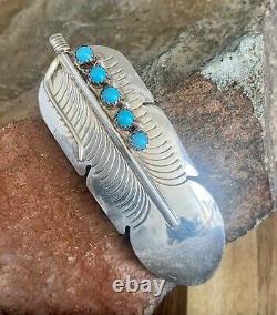 Navajo Sterling Silver Sleeping Beauty Turquoise Large Feather Pendant Pin