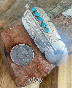 Navajo Sterling Silver Sleeping Beauty Turquoise Large Feather Pendant Pin