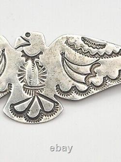 Navajo Sterling Silver Stamp Work Thunderbird Pin Native American Brooch Signed